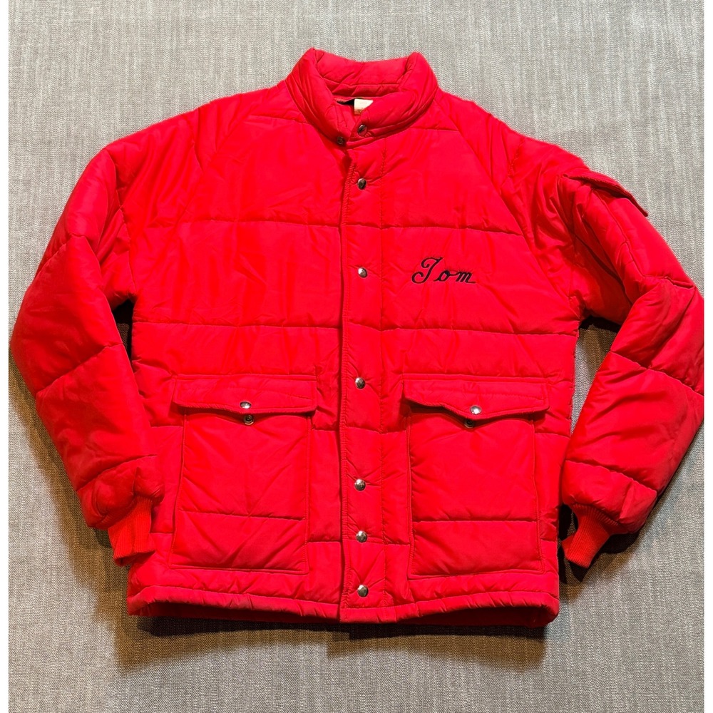 Swingster Red Puffer Jacket Mens Size Large Snap‎ Front Embroidered Tom